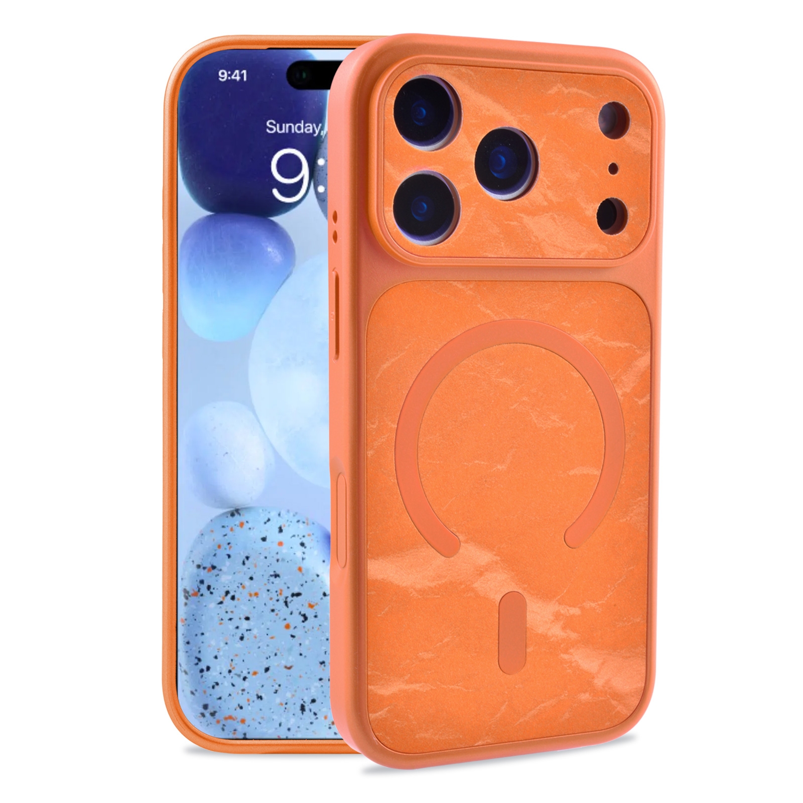 Oil-Spray Snow Mountain Pattern Case for iPhone 17 Pro, Orange