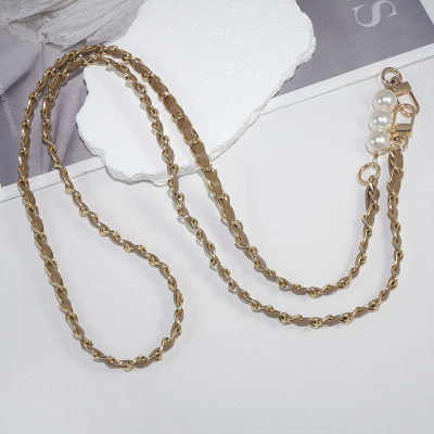  Chic Vegan Leather Woven Chain and Faux Pearl Crossbody Phone Lanyard, Mocha