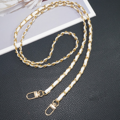  Vintage-Inspired PU Leather Woven Phone Chain, White - Gold