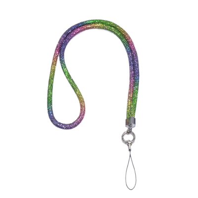  Premium Full Rhinestone Lanyard - 0.6cm Diameter Phone Neck Strap, Rainbow Multi-Color