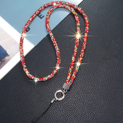  Premium Full Rhinestone Lanyard - 0.6cm Diameter Phone Neck Strap, Red - Colorful