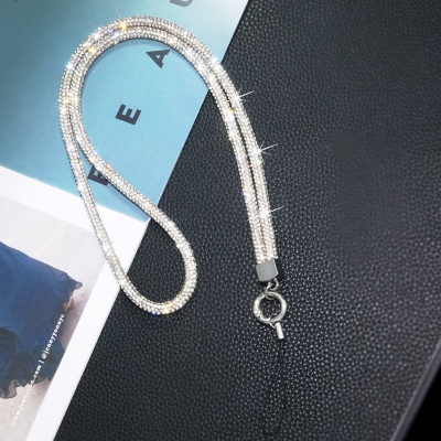  Premium Full Rhinestone Lanyard - 0.6cm Diameter Phone Neck Strap, White