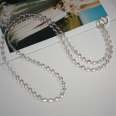  Artificial Crystal Beaded Crossbody Phone Lanyard, Pink