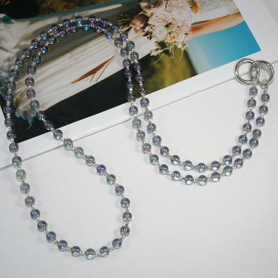  Artificial Crystal Beaded Crossbody Phone Lanyard, Iridescent Purple