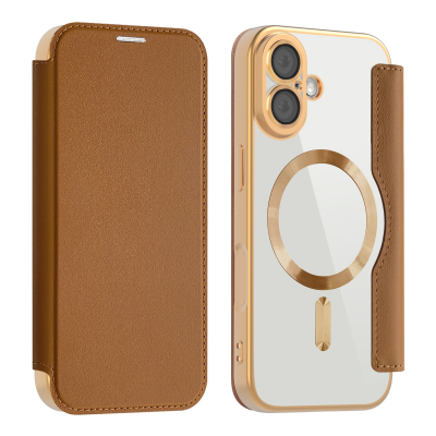  Premium Business PU Folio Case for iPhone 17, Brown