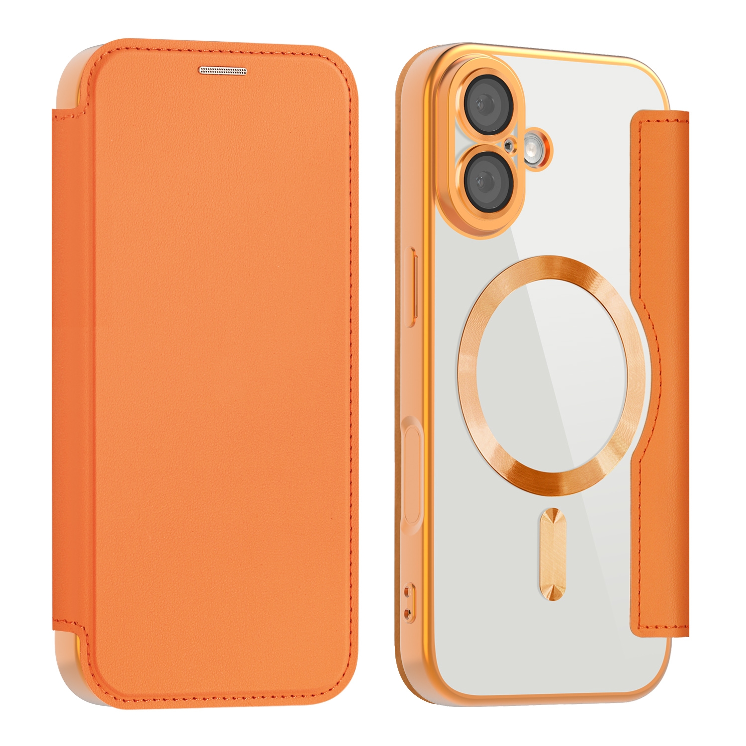 Premium Business PU Folio Case for iPhone 17, Orange