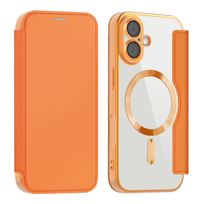  Premium Business PU Folio Case for iPhone 17, Orange