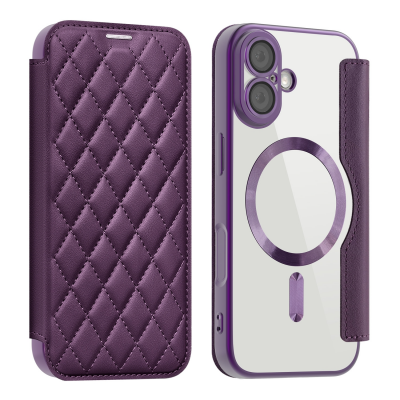  Quilted Diamond Pattern PU Case for iPhone 17 Case, Purple