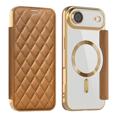  Quilted Diamond Pattern PU Case for iPhone Air Case, Brown