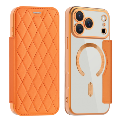  Quilted Diamond Pattern PU Case for iPhone 17 Pro Case, Orange