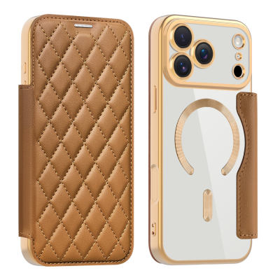  Quilted Diamond Pattern PU Case for iPhone 17 Pro Max Case, Brown