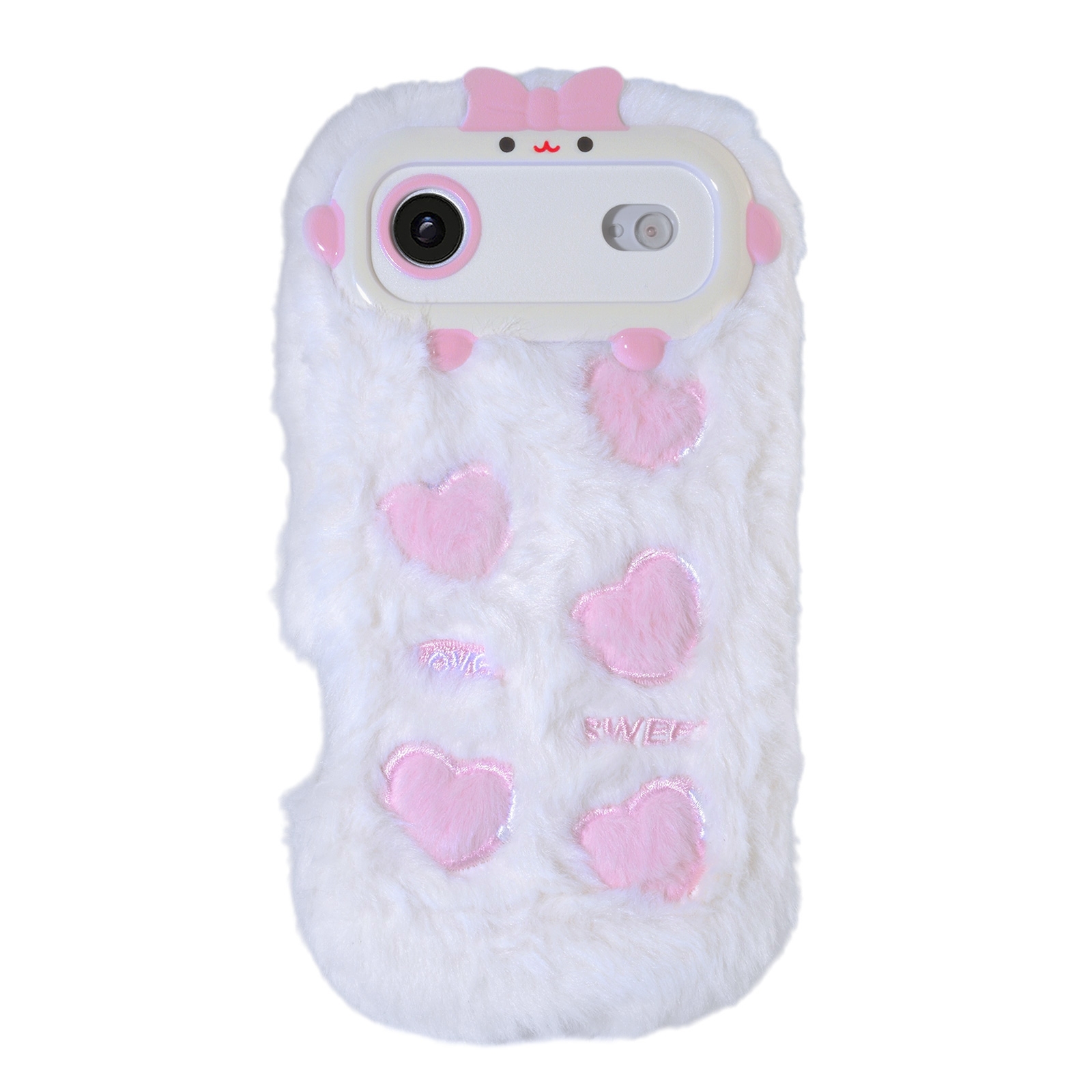White Plush Silicone Phone Case with Five Hearts for iPhone Air – Soft Cute Protective Cover