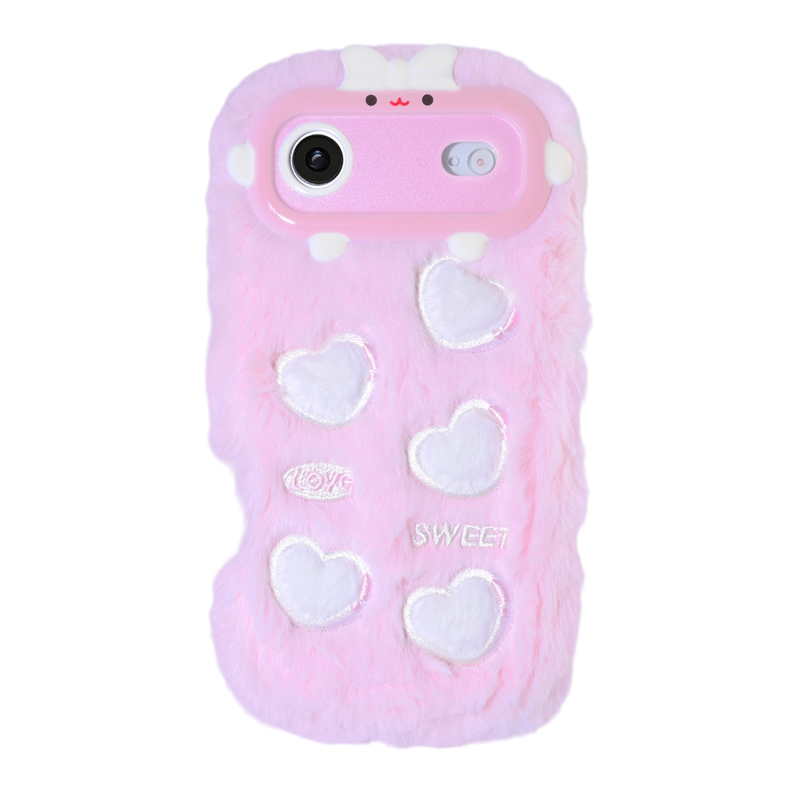 Pink Plush Silicone Phone Case with Five Hearts for iPhone Air – Soft Furry Cute Protective Cover