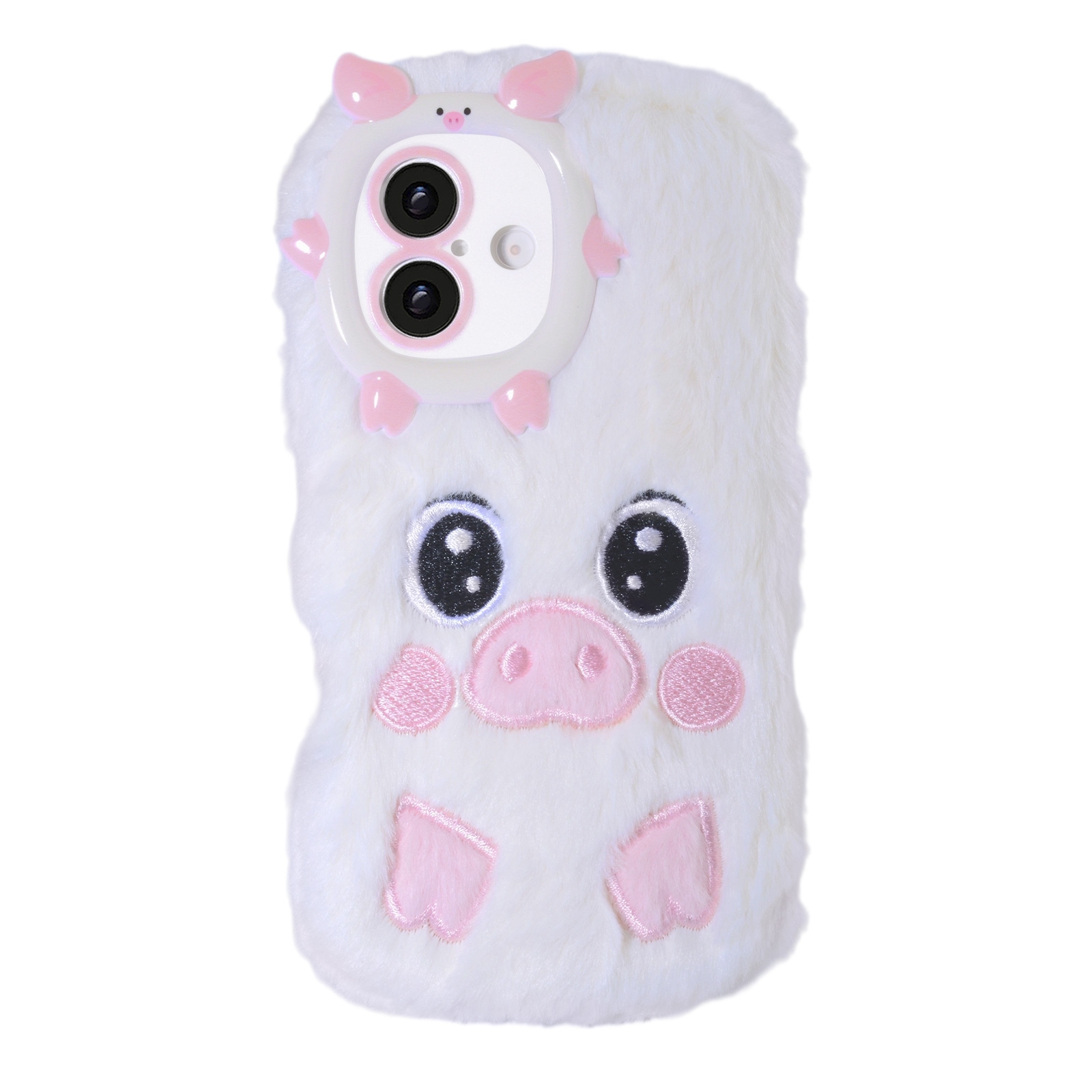 White Pig Plush Silicone Phone Case for iPhone 16 – Soft Cute Protective Cover