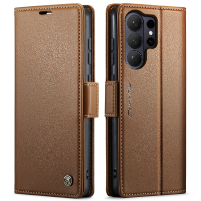  Flip Phone Case for S26 Ultra with Butterfly Buckle - RFID Blocking Anti, Brown