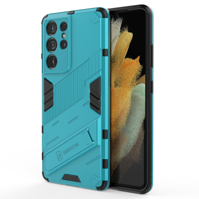  Armor Texture Phone Case with Foldable Hidden Stand for S26 Ultra, Blue