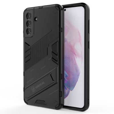  Armor Texture Phone Case with Foldable Hidden Stand for S26 Plus, Black