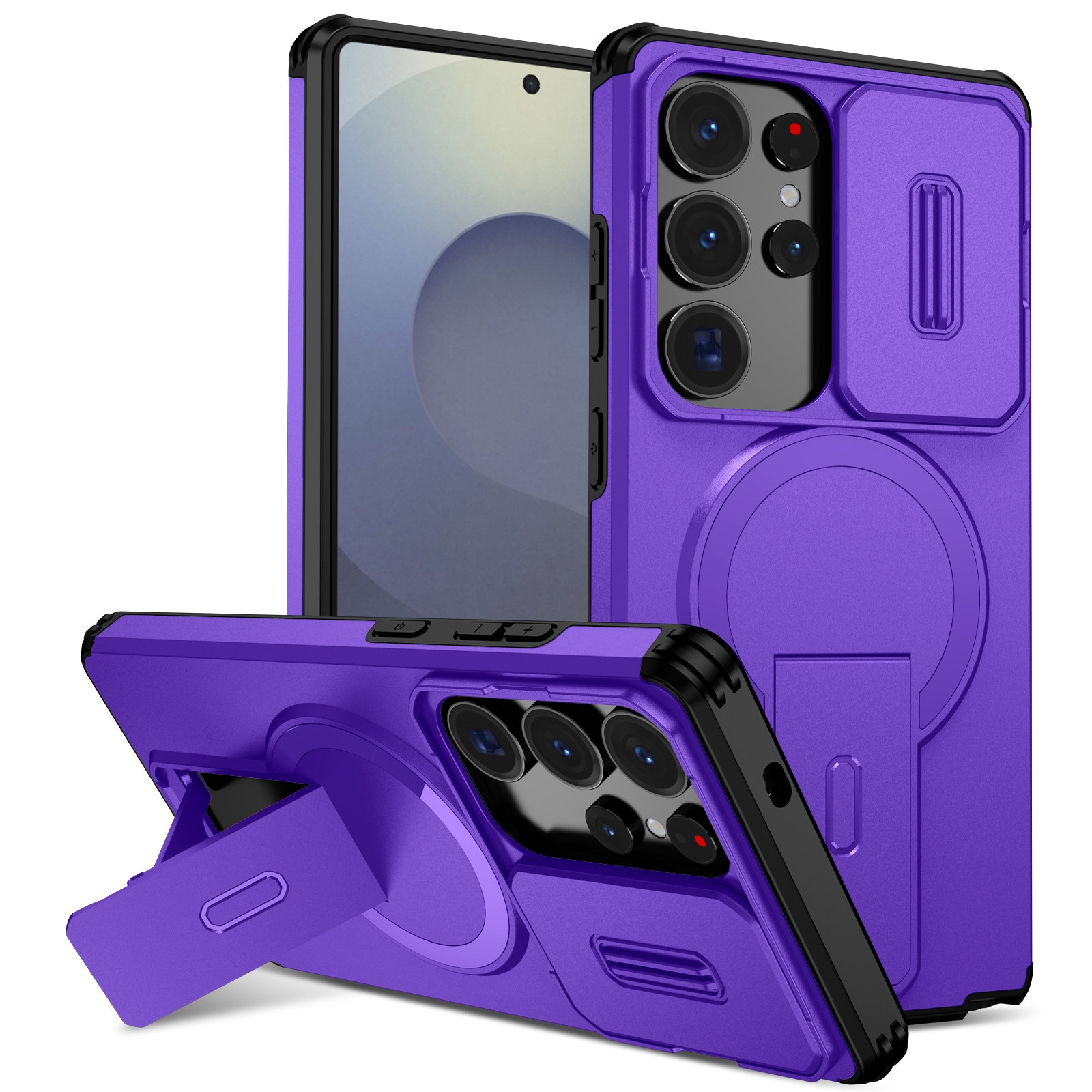 S26 Ultra Hidden Kickstand Armor Design Protective Case, Purple