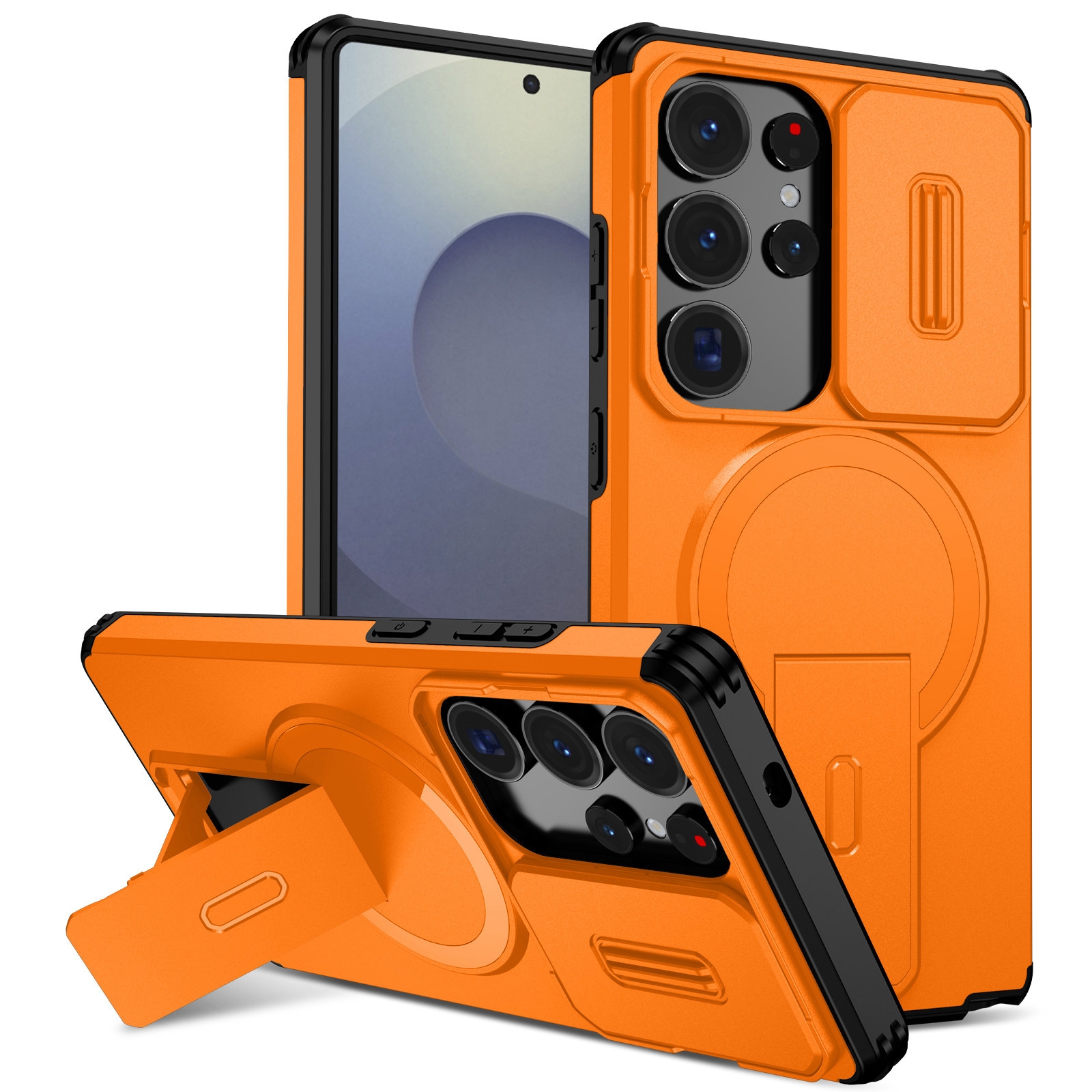 S26 Ultra Hidden Kickstand Armor Design Protective Case, Orange