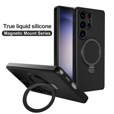  Silicone Magnetic Phone Case for S26 Ultra with Foldable Ring Stand, Black