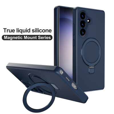  Silicone Magnetic Phone Case for S26 with Foldable Ring Stand, Dark Blue