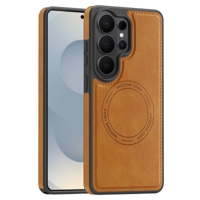  Shockproof PU Back Panel Magnetic Phone Case for S26 Ultra, Brown