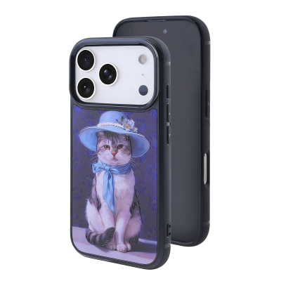  Lady Cat with Blue Hat Phone Case for iPhone 17 Pro Max - Classic Art Print Design, Blue