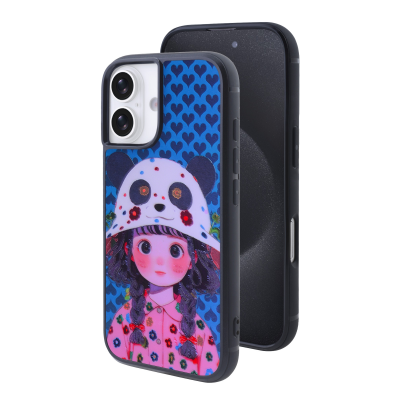  Girl with Panda Hat Phone Case for iPhone 17 - Cute Art Print Protective Cover, Blue
