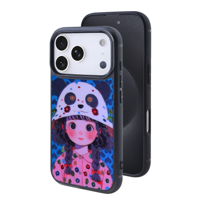  Girl with Panda Hat Phone Case for iPhone 17 Pro - Cute Art Print Protective Cover, Blue