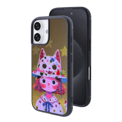  Girl with Cat Hat Phone Case for iPhone 17 - Whimsical Art Print Protective Cover, Yellow