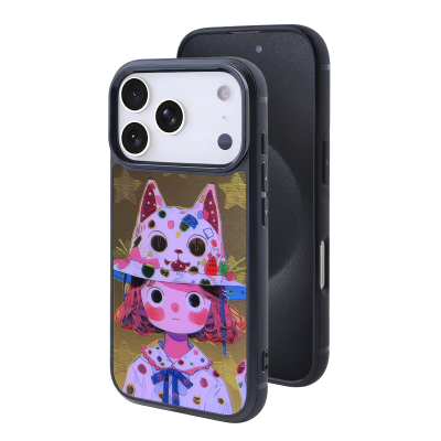  Girl with Cat Hat Phone Case for iPhone 17 Pro - Whimsical Art Print Protective Cover, Yellow