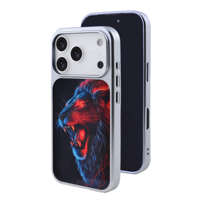  Red & Blue Glow Electric Lion Art Case for iPhone 17 Pro Max, Blue