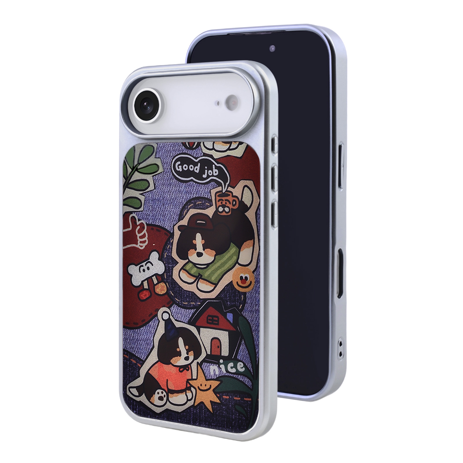 Electroplated Magnetic Graffiti Dog Phone Case for iPhone Air - Cute Cartoon Puppy Print Cover