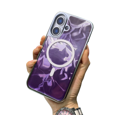  Iridescent Wave Phone Case for iPhone 17 - Purple Blue Gradient with MagSafe Compatible Design, Purple