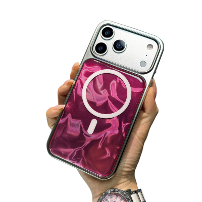  Iridescent Wave Phone Case for iPhone 17 Pro Max - Purple Blue Gradient with MagSafe Compatible Design, Pink