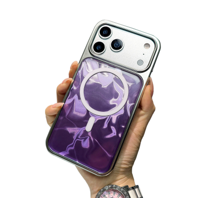  Iridescent Wave Phone Case for iPhone 17 Pro Max - Purple Blue Gradient with MagSafe Compatible Design, Purple