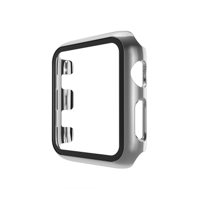  Scratch-Resistant Electroplated PC Case with Tempered Glass for iWatch Series 2/3 (38mm), Silver