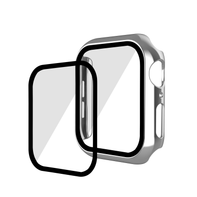  Scratch-Resistant Electroplated PC Case with Tempered Glass for iWatch Series 4/5/6/SE (40mm), Silver