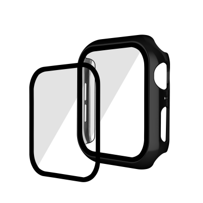  Scratch-Resistant Electroplated PC Case with Tempered Glass for iWatch Series 4/5/6/SE (44mm), Black