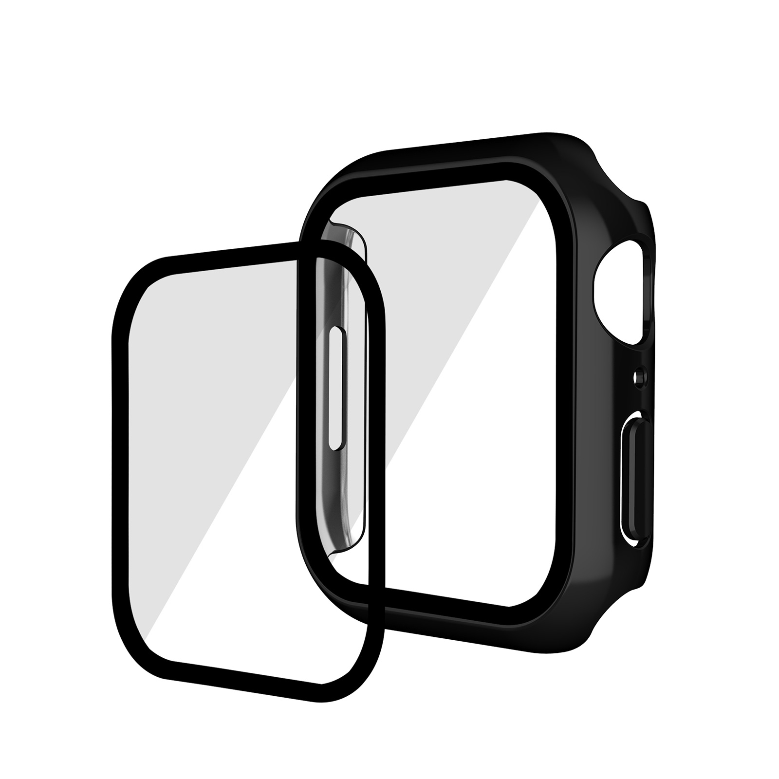 Scratch-Resistant Electroplated PC Case with Tempered Glass for iWatch Series 7/8/9 (45mm), Black