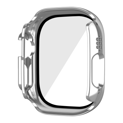  Scratch-Resistant Electroplated PC Case with Tempered Glass for iWatch Ultra 1/2/3 (49mm)  , Silver