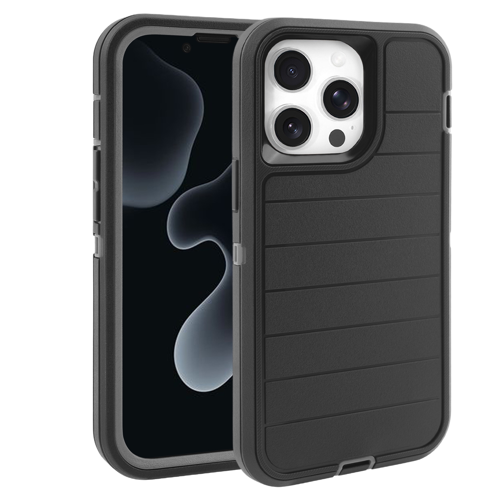 Durable Striped Texture Phone Case for iPhone 15 Pro, Black