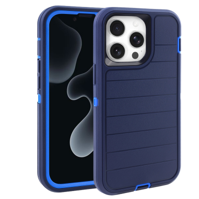  Durable Striped Texture Phone Case for iPhone 15 Pro Max, Dark Blue