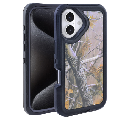  Real Tree Camo Phone Case for iPhone 16 - Shockproof and Scratch-Resistant Protective Cover, Black