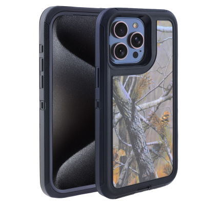  Real Tree Camo Phone Case for iPhone 15 Pro - Shockproof and Scratch-Resistant Protective Cover, Black