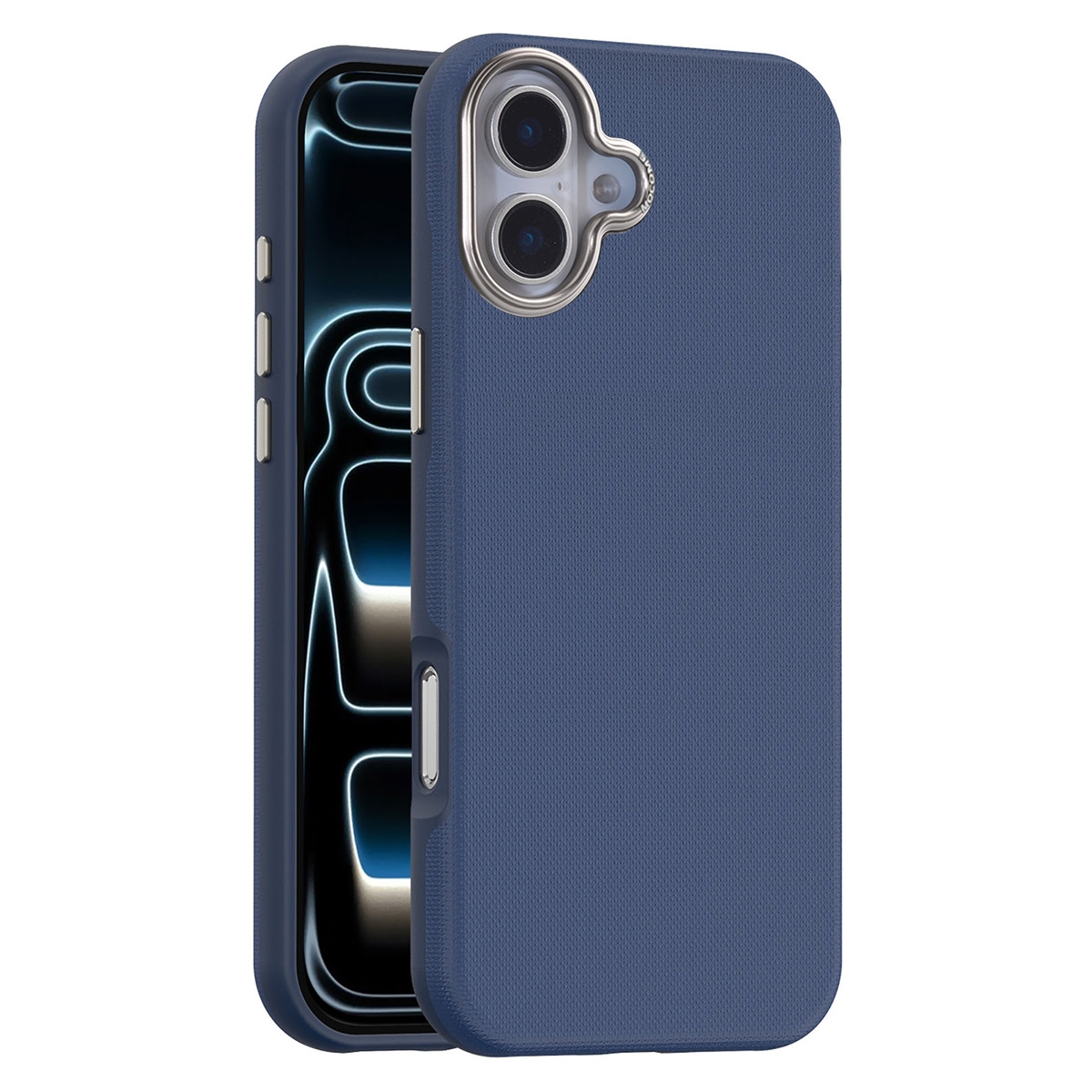 Matte Grid Texture Case for iPhone 17 - Metal Camera Frame & Magnetic Charging Support, Blue