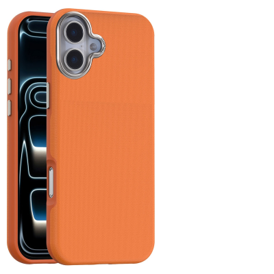  Matte Grid Texture Case for iPhone 17 - Metal Camera Frame & Magnetic Charging Support, Orange