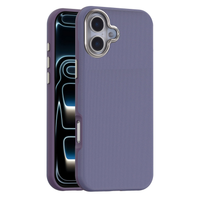  Matte Grid Texture Case for iPhone 17 - Metal Camera Frame & Magnetic Charging Support, Purple