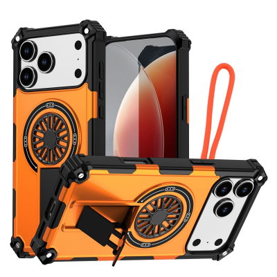  Rugged Magnetic Case with Foldable Kickstand & Wrist Strap for iPhone 17 Pro, Orange