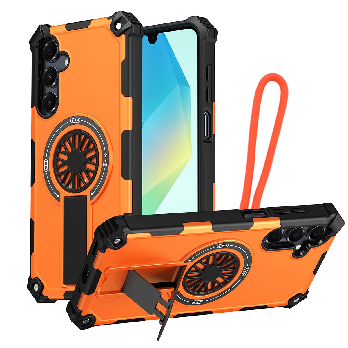 Rugged Magnetic Case with Foldable Kickstand & Wrist Strap for S26 Plus, Orange